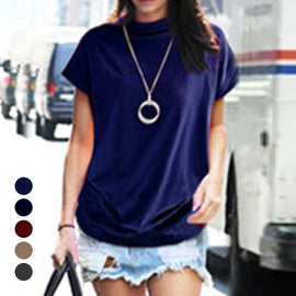 Einfarbiges Fledermaus-T-Shirt Mit Halbem Rollkragen