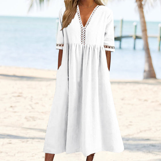 Spitzenkleid mit V-Ausschnitt und Taille