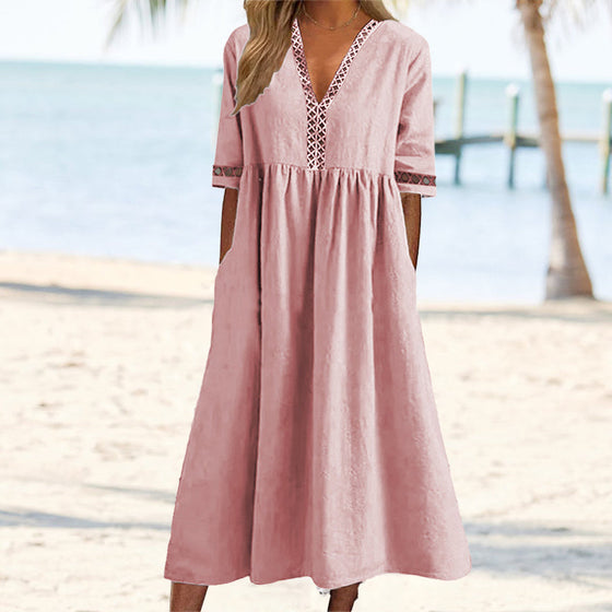 Spitzenkleid mit V-Ausschnitt und Taille