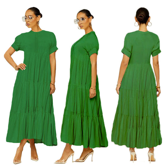 Einfarbiges, geknöpftes Plus-Size-Kleid mit Knöpfen