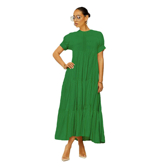 Einfarbiges, geknöpftes Plus-Size-Kleid mit Knöpfen