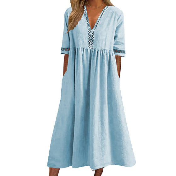 Spitzenkleid mit V-Ausschnitt und Taille