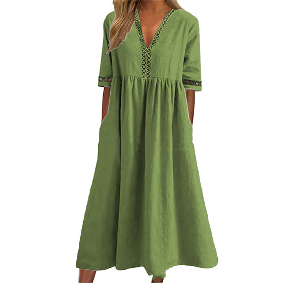 Spitzenkleid mit V-Ausschnitt und Taille