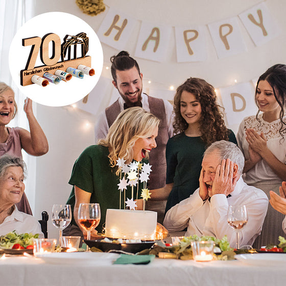 Geburtstagsgeschenk Geldscheinklammer aus Holz