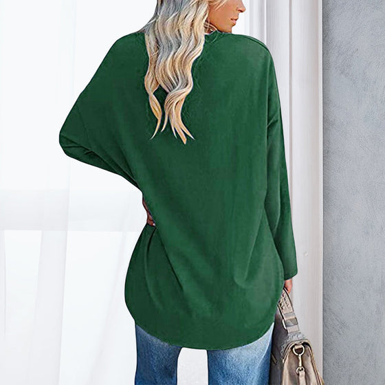 Damen Lockeres langärmeliges modisches V-Ausschnitt T-Shirt