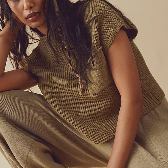 Einfarbig gestricktes zweiteiliges Set für Damen