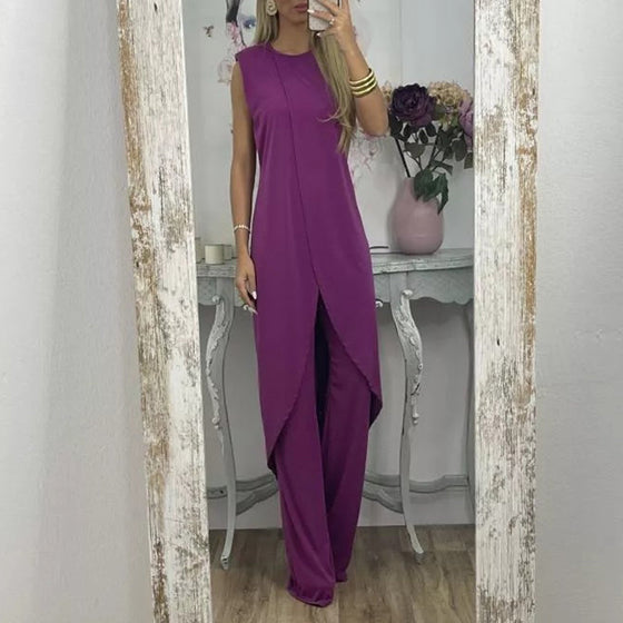 Zweiteiliges ärmelloses Damen-Set mit Rundhalsausschnitt