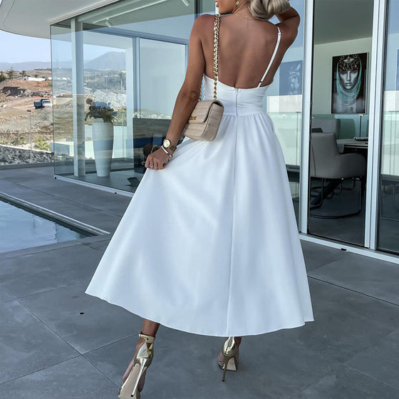 Saum Schlitz Taille Hohl Farbe Sling Kleid