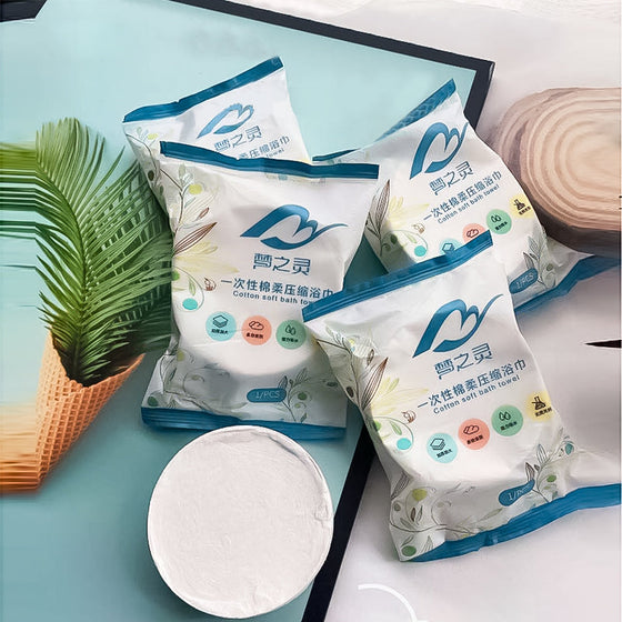 Einweg-Badetuch aus komprimierter Baumwolle