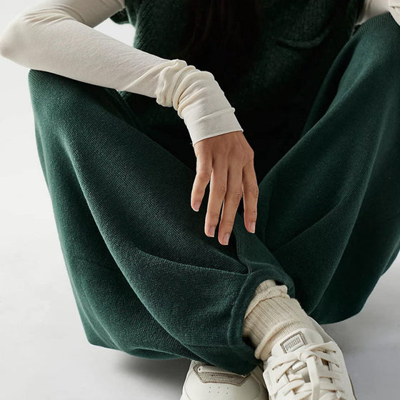 Einfarbig gestricktes zweiteiliges Set für Damen