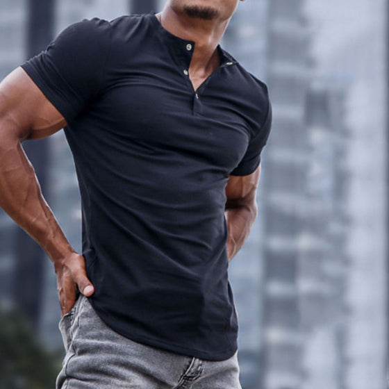 Henley Stretch Slim T-Shirt für Herren