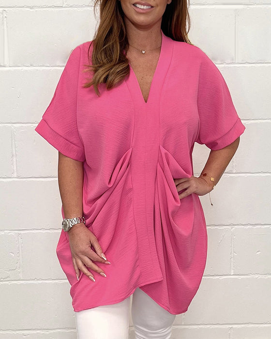 Einfarbiges Oberteil mit V-Ausschnitt