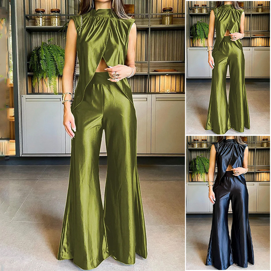 Modisches Set aus Oberteil mit Schlitz und Hose in einfarbiger Ausführung