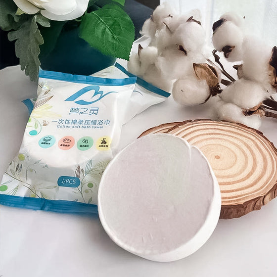 Einweg-Badetuch aus komprimierter Baumwolle