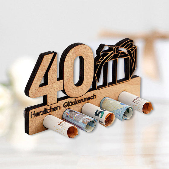 Geburtstagsgeschenk Geldscheinklammer aus Holz