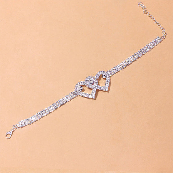 Doppelte Liebe Herz Strass Fußkettchen