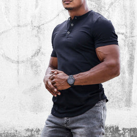 Henley Stretch Slim T-Shirt für Herren