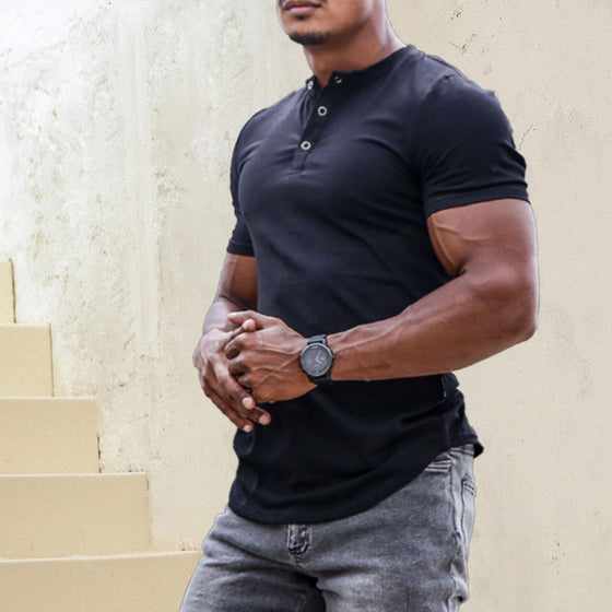 Henley Stretch Slim T-Shirt für Herren