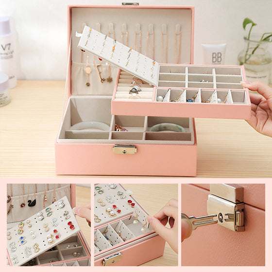 Leder-Schmuckkästchen mit Schloss, Aufbewahrungsbox-Organizer