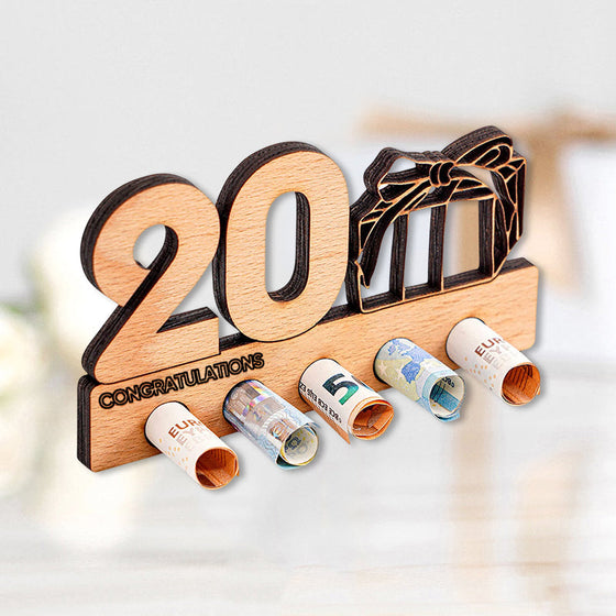 Geburtstagsgeschenk Geldscheinklammer aus Holz