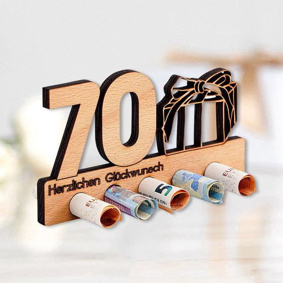 Geburtstagsgeschenk Geldscheinklammer aus Holz