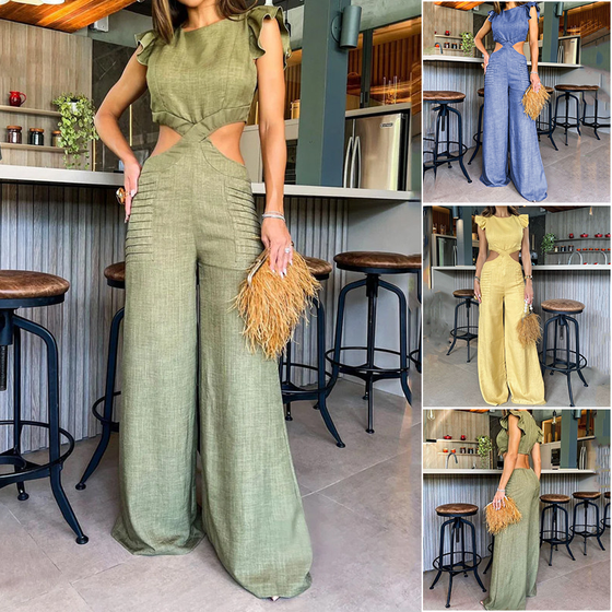 Einfarbiger Overall mit Rüschen