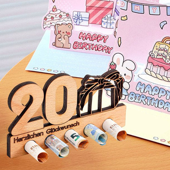 Geburtstagsgeschenk Geldscheinklammer aus Holz