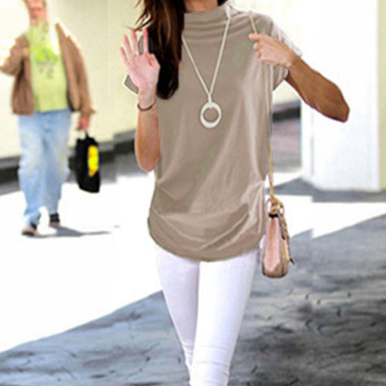 Einfarbiges Fledermaus-T-Shirt Mit Halbem Rollkragen