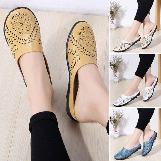 Hohle PU-Hausschuhe Mit Flacher Sohle